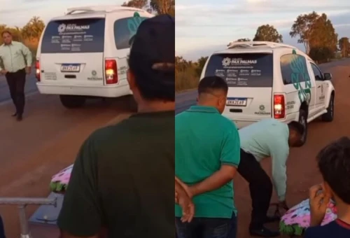 Caixão com corpo cai de carro funerário e fica no acostamento da BR-153 no Tocantins