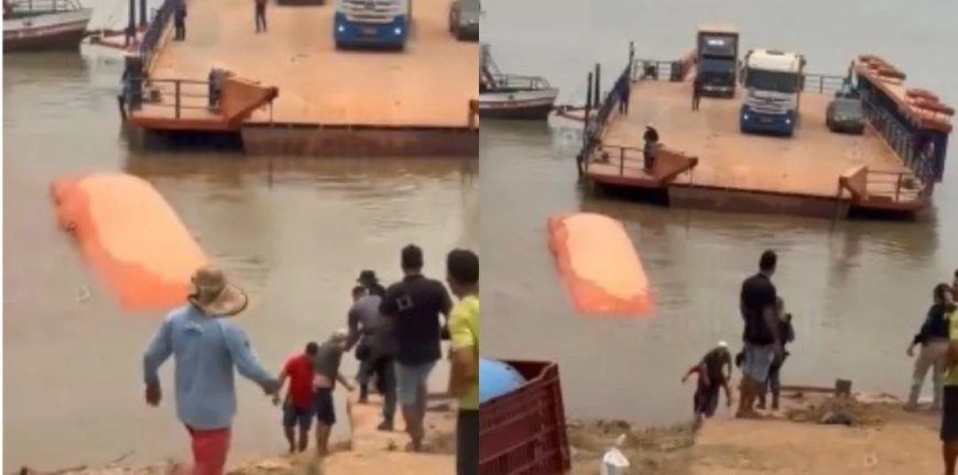 Carreta cai em rio após cabo de balsa se romper no Amazonas