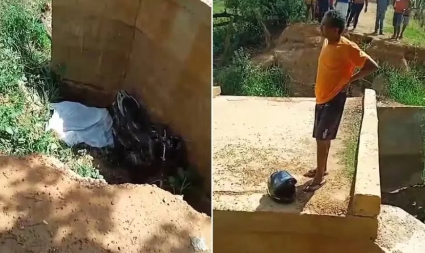 Motociclista desafia a morte ao tentar atravessar ponte interditada na Bahia e acaba pagando com a vida!