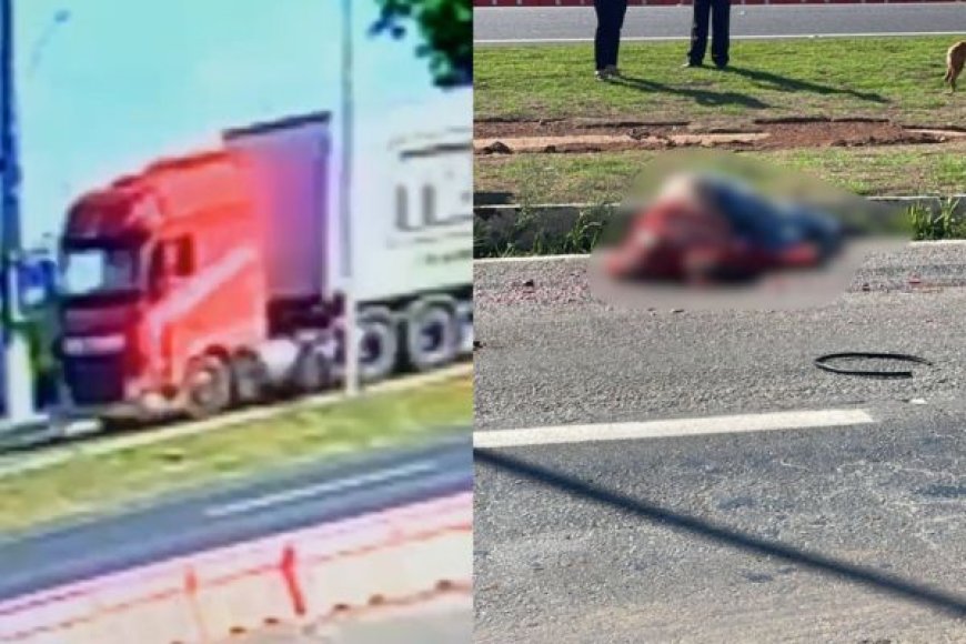 Vídeo mostra entregador sendo atropelado por carreta em Gurupi